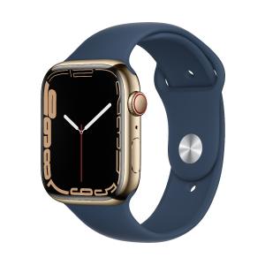 Apple Watch 7 GPS + Cellular, 45mm Gold Stainless Steel Case, Abyss Blue Sport Band - Regular