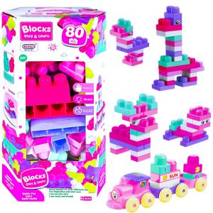 Set cuburi de constructii JUMBO, realizate din plastic multicolor, 80 piese, pentru copii