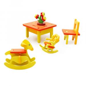 Mobilier din lemn pentru papusi, camera copilului, masuta, balansoar scaunel si alte accesorii de jucarie pentru copii