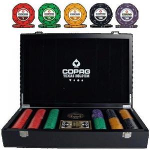 copag Set Poker Profesional 300 Jetoane 14g, cutie eleganta de lemn, buton de dealer din metal, un pachet premium