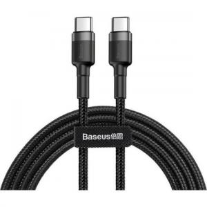 baseus Cablu Date si Incarcare Ultrarezistent Cafule, USB-C la Type-C USB-C USB 3.1 Thundebolt 3, 60W, 3A Fast Charge, 2m, Negru + Gri