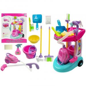 LeanToys Set carucior de curatenie cu aspirator pentru copii, Cleaning Trolley, cu Accesorii de jucarie, Multicolor 4827