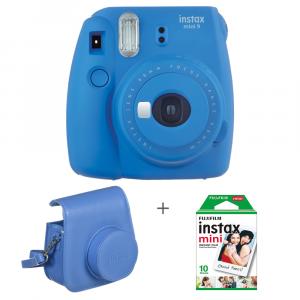 Fujifilm Instax Mini 9 - Aparat Foto Instant Albastru (Cobalt Blue) + Husa + Film 10 buc