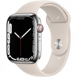 Apple Watch 7 GPS + Cellular 45mm Carcasa Otel Inoxidabil Silver Sport Band Starlight