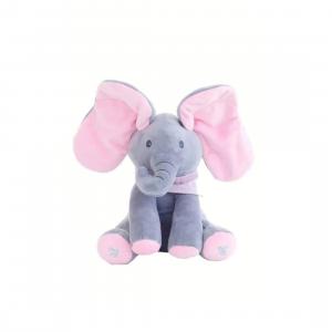 OEM Elefant interactiv Cucu Bau , canta si vorbeste, isi acopera fata si urechile , 35 cm