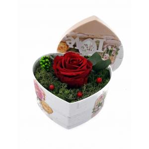 Trandafir criogenat natural în cutie mică de carton in forma de inima