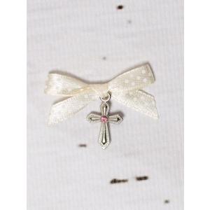 SelfEventS Cruciulite botez cu pietricica roz si fundita ivory cu buline