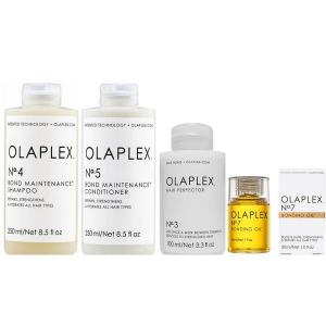 OLAPLEX Pachet pentru Intretinerea Parului - Sampon No. 4, 250 ml; Balsam No. 5, 250 ml; Tratament No. 3, 100 ml; Ulei No. 7, 30 ml
