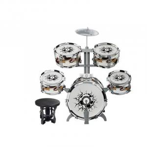 LeanToys Set de tobe muzicale de jucarie pentru copii, cu scaunel, argintii 6614