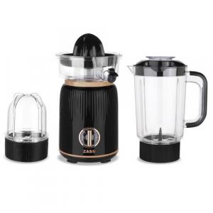 Zass Blender de masa multifunctional Rose Gold ZSB 21, 380 W, Cana 1 l, Rasnita 0.3 l, 2 viteze + puls (Negru/Roz)