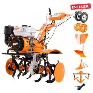 RURIS Motosapatoare Profesionala 731acc1 + roti cauciuc 5.00-8+rarita+plug+adaptor+dispozitiv scos cartofi+roti metalice 400 fara manicot+cultivator+set contragreutati 10kg