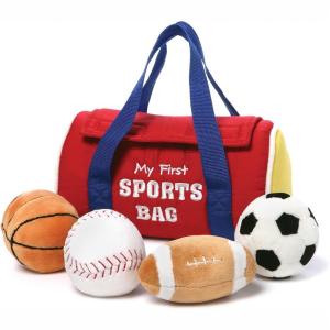 Set Jucarii Sportive din Plus , Geanta cu 4 Mingi Moi pentru Bebelusi si Copii Mici ,s ½