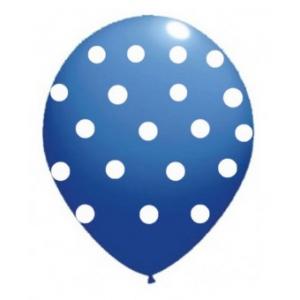 BALLOONS4PARTY Balon latex albastru cu buline albe 30cm