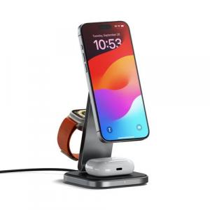 Satechi Incarcator Wireless Pliabil 3-in-1 ST-Q31FM-EA, 15 W, Qi 2, Cablu USB-C 1m, Adaptor alimentare 45 W (Gri)