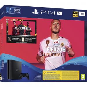 Sony Consola PlayStation 4 Pro, 1TB, Jet Black + joc FIFA20 + PSPlus 14 zile + voucher FIFA Ultimate Team