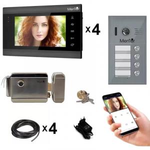Mentor Kit Interfon Video 4 familii wireless WiFi IP65 2MP 7 inch Color 3in1 4 fire SYKT027