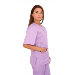Doctor in uniforma Halat medical lila cu anchior in forma V cu trei buzunare aplicate