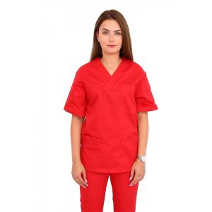 Doctor in uniforma Halat medical rosie cu anchior in forma V si trei buzunare aplicate