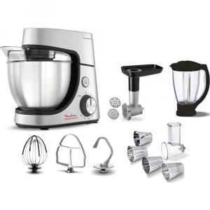 Tefal Robot de bucatarie MasterChef Gourmet QB516D38, 1100 W, capacitate 4.6L, 8 trepte viteza, functie pulse, blender capacitate 1.5L, feliator, tocator de carne, tel flex, argintiu
