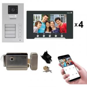 Mentor Kit Interfon Video 4 familii wireless WiFi IP65 2MP 7 inch Color 3in1 2 fire SYKT020