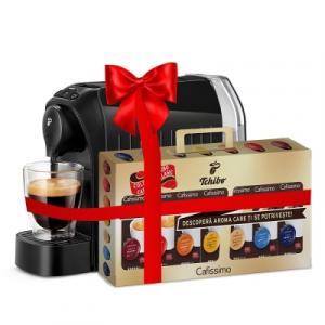 Tchibo Espressor Caffisimo Easy Black + Set capsule cafea Cafissimo Clasic 7 cutii/set TC517731