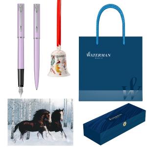 Set stilou si pix Waterman Allure Pastel Purple cu felicitare de sarbatori, clopotel de portelan Hutschenreuter by Rosenthal