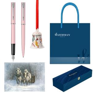 Set stilou si pix Waterman Allure Pastel Pink cu felicitare de sarbatori, clopotel de portelan Hutschenreuter by Rosenthal