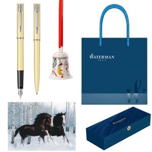 Set stilou si pix Waterman Allure Pastel Yellow cu felicitare de sarbatori, clopotel de portelan Hutschenreuter by Rosenthal