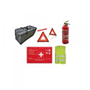 OEM Kit siguranta auto complet cu trusa DIN 13164, 2 triunghiuri, stingator si vesta