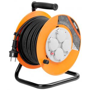 Strend Pro Prelungitor pe tambur CR038, 30 m, 4 prize, IP44, cablu cauciuc