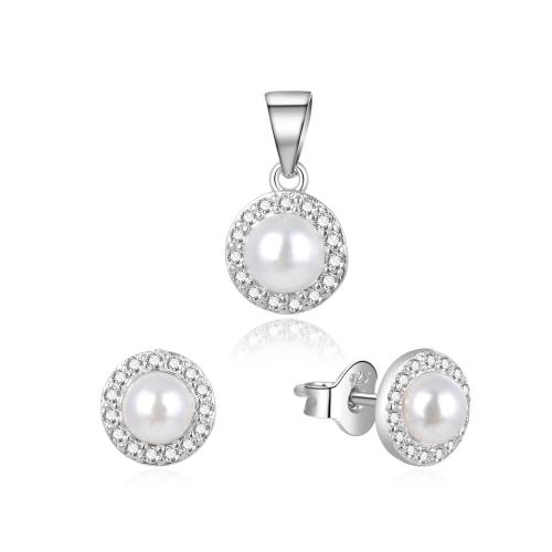 Beneto Set fermecător de bijuterii din argint cu perle reale AGSET270PL (pandantiv, cercei)
