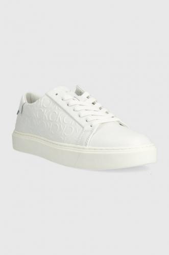 Calvin Klein sneakers din piele LOW TOP LACE UP MONO HF culoarea alb, HM0HM01068
