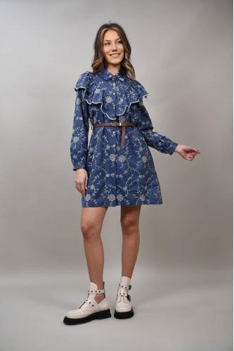 FashionLand Rochie scurta tip denim cu broderie Ilbono
