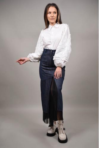 FashionLand Fusta denim combinata cu tul Maddalena