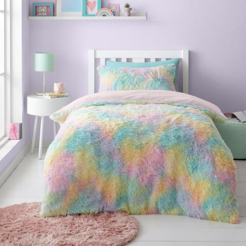 Catherine Lansfield Lenjerie de pat pentru copii din micropluș/cocolino pentru pat dublu 200x200 cm Rainbow Cuddly –