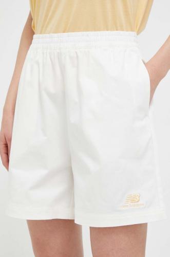 New Balance pantaloni scurti femei, culoarea alb, neted, high waist