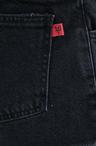 Aniye By pantaloni scurti jeans femei, culoarea negru, neted, medium waist, 185410