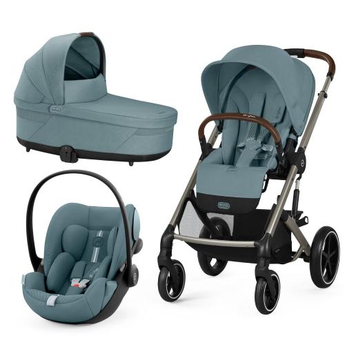 Cybex Carucior Balios S Lux 3 in 1 Taupe Stormy Blue cu Scoica Auto Cloud G i-Size Plus reclinabila