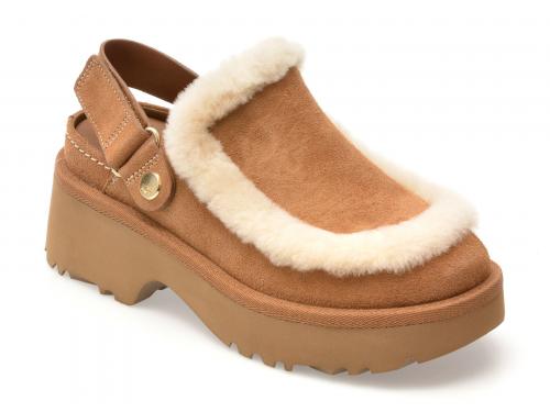 Ugg Papuci maro, NEW HEIGHTS ESME CLOG, din piele intoarsa
