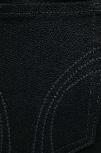 Hollister Co. pantaloni scurti jeans CURVY JEANS femei, culoarea negru, neted, high waist