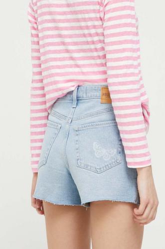Hollister Co. pantaloni scurti jeans CURVY JEANS femei, cu imprimeu, high waist