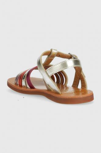 Pom D'api sandale din piele pentru copii culoarea argintiu