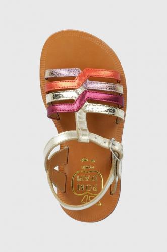 Pom D'api sandale din piele pentru copii culoarea argintiu