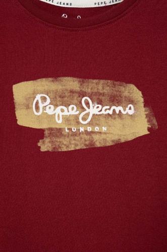 Pepe Jeans tricou de bumbac pentru copii culoarea bordo, cu imprimeu
