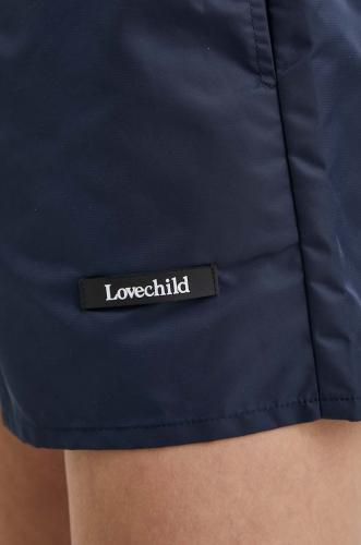 Lovechild pantaloni scurți femei, culoarea bleumarin, uni, high waist, 24-2-553-2006