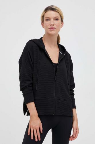 DKNY bluza femei, culoarea negru, cu glugă, neted