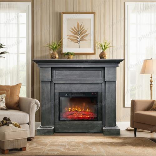 ElectricSun Semineu electric decorativ MONTENEGRO gri, cu incalzire, sunet, 3 culori, cu APP internet, L127xH107cm