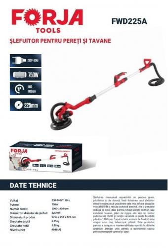 FORJA FDW225A Slefuitor rotativ extensibil pereti, 800 W, 225 mm