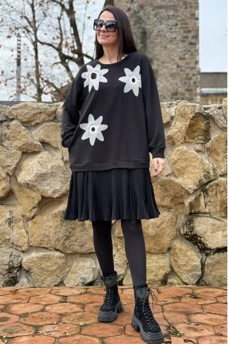 Fly Rochie dama imprimata model plisat alb-negru casual chic