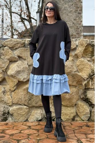 Fly Rochii de zi casual pentru femei – varianta lunga negru cu albastru